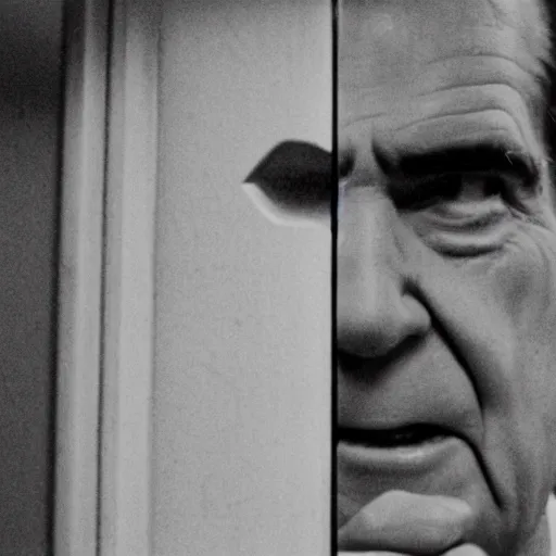 Prompt: A movie still of Richard Nixon in The Shining