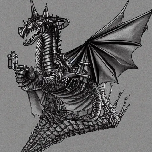 Image similar to An engineering drawing of a Steampunk smaug