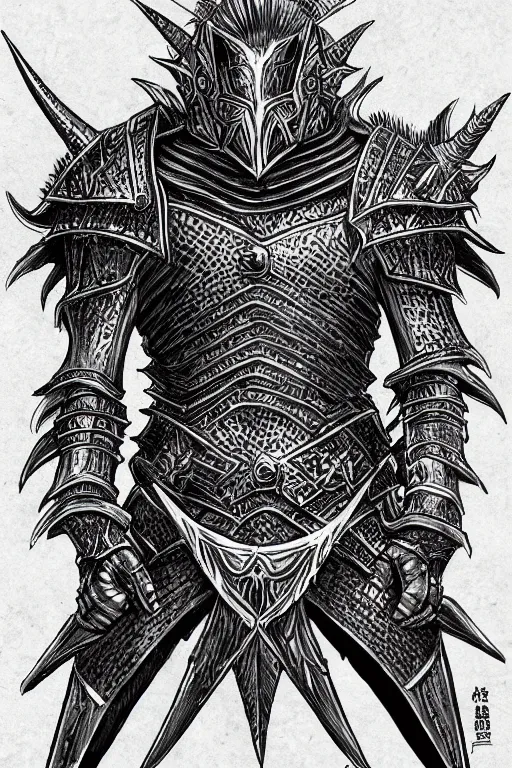 Image similar to thistle armoured warrior, symmetrical, highly detailed, digital art, pointy themed armour, sharp focus, trending on art station, kentaro miura manga art style