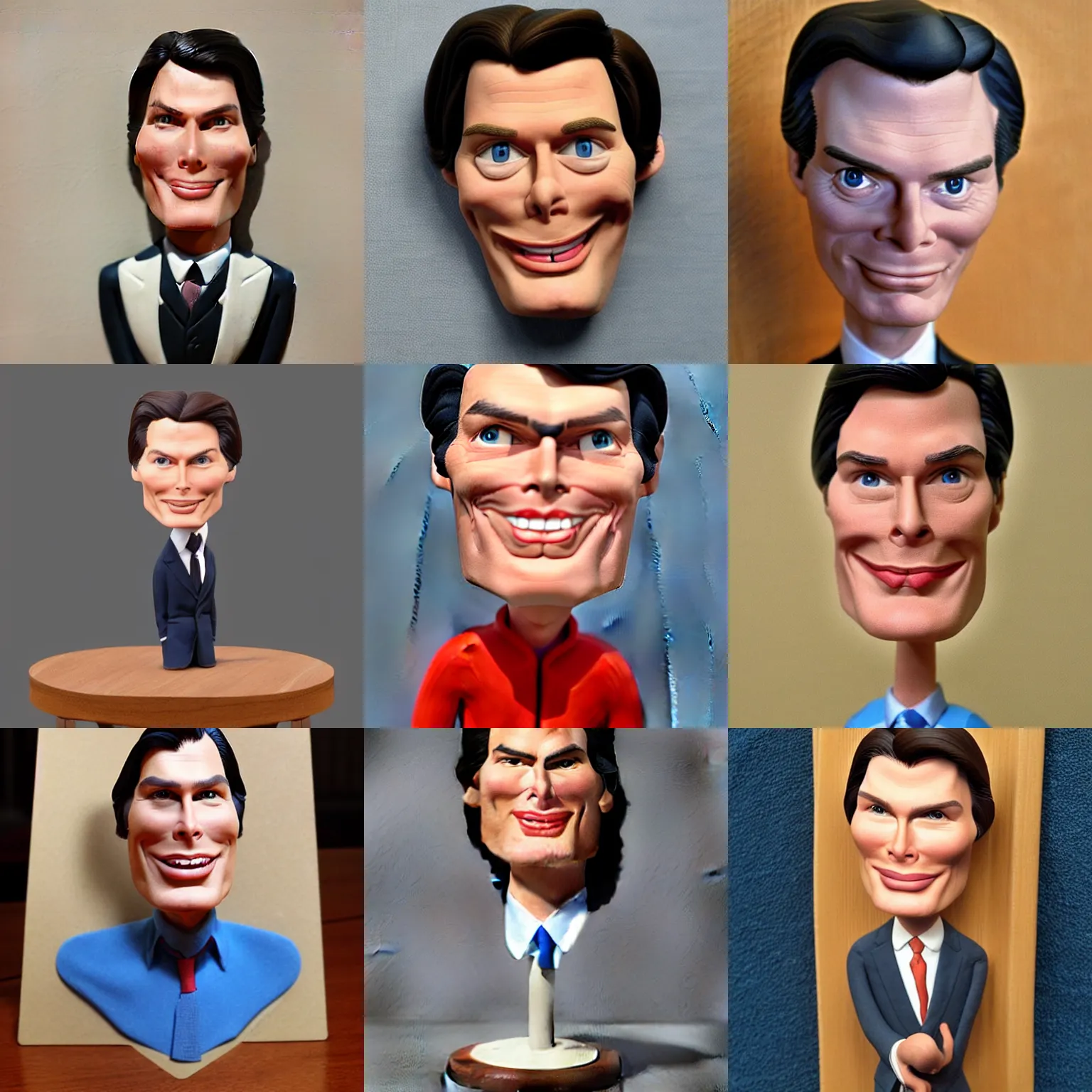 Prompt: christopher reeve caricature !!! very extremely realistic!!! extreme likeness!!! smooth specular clay! extremely close smooth specular sculpted headshot of christoper reeve caricature caricature clay puppet , soft light, on wooden table. style: claymation puppet kids clay , by guldies