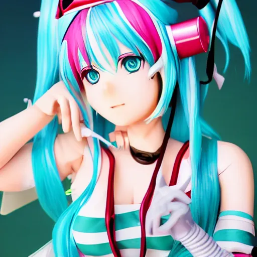 Prompt: Hatsune Miku full body pin up modeling a vocaloid idol unioform,with a park in the back ground,post war style,detailed face