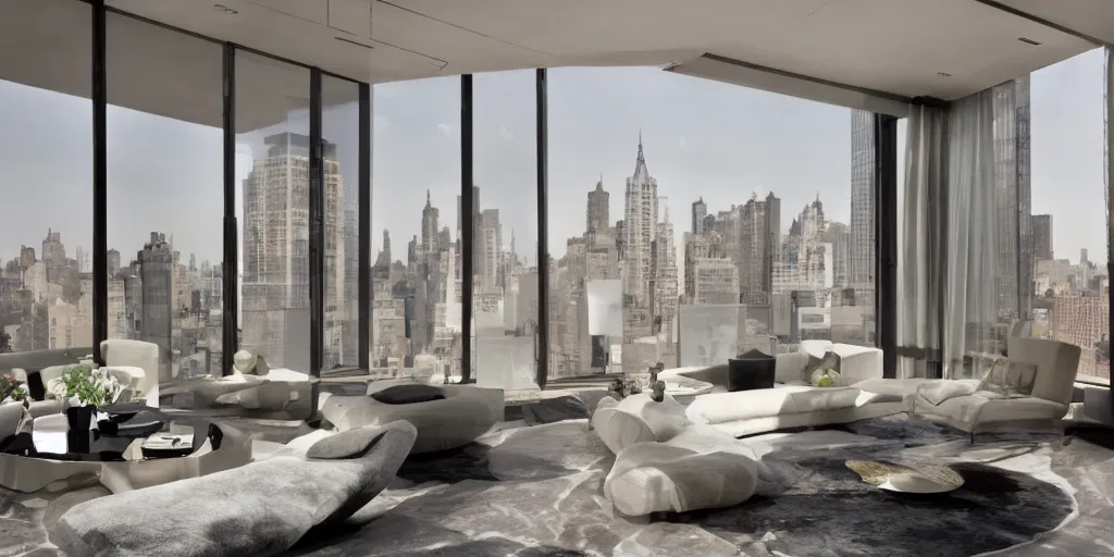 Prompt: new york penthouse inspired by Geoffrey Bawa, concept