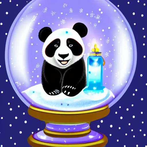 Prompt: hd digital art of a panda holding a snow globe with a galaxy inside