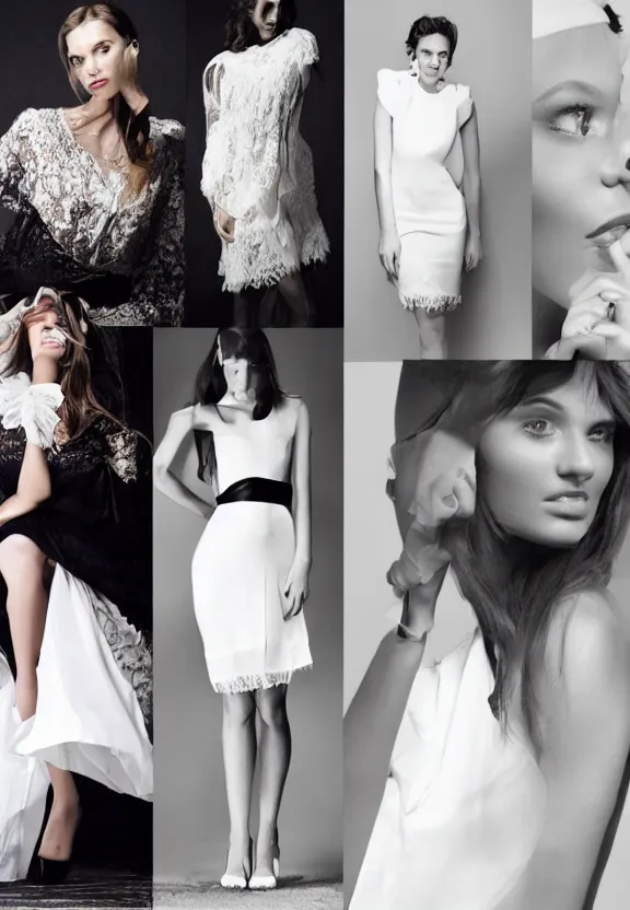 Image similar to fashion photoshoot contrast white dress lighting article page
