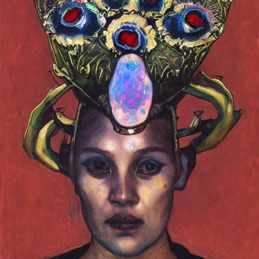 Image similar to the bone crown, by Annie Swynnerton and Nicholas Roerich, dark skin, elaborate costume, flowers, iridescent beetles, rich color, dramatic cinematic lighting, smooth, sharp focus, extremely detailed