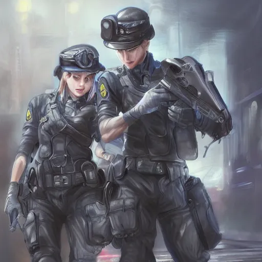 Image similar to police, digital painting, ultradetailed, artstation, oil painting, ultradetailed, artstation, yoshitaka amano, and artgerm