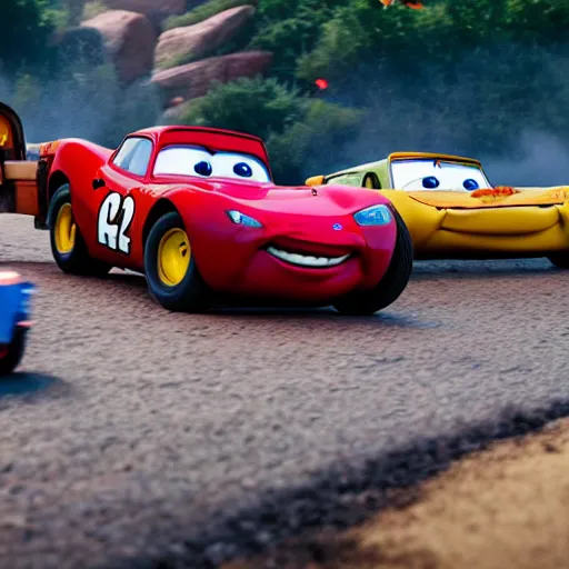 Prompt: dramatic reenactment of cars 2 as a play, 8k photo