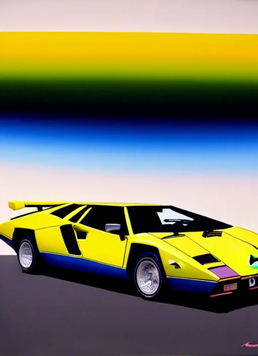 Image similar to lamborghini countach by shusei nagaoka, kaws, david rudnick, airbrush on canvas, pastell colours, cell shaded, 8 k,