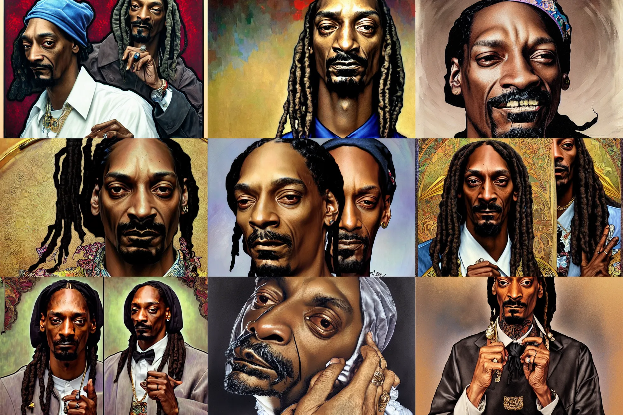 Prompt: hyper realistic portrait of snoop dogg, by lee bermejo, alphonse mucha and greg rutkowski