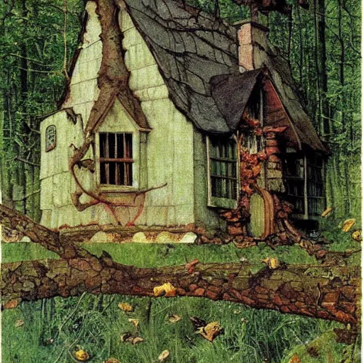 Prompt: witch cottage in the forest, art by norman rockwell