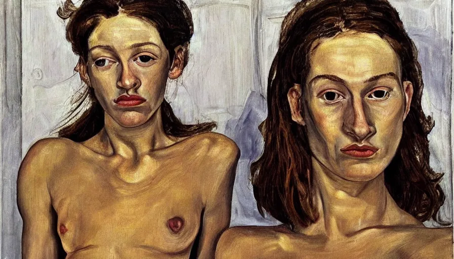 Image similar to painting by lucien freud, young woman, detailed, stunning