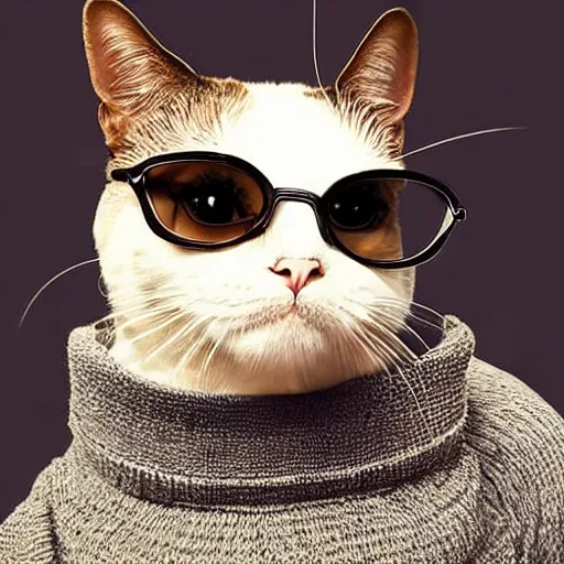 intellectual cat, wearing turtleneck, looking smart, | Stable Diffusion ...