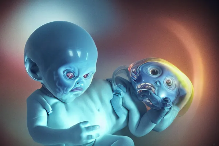 Prompt: jenny made the announcement that her baby was an alien. photo - realistic hd, hyperrealism, colourful, highly detailed, cinematic, luminescence, 3 2 k, dop, high contrast, intricate, mystery, epic, fantasy