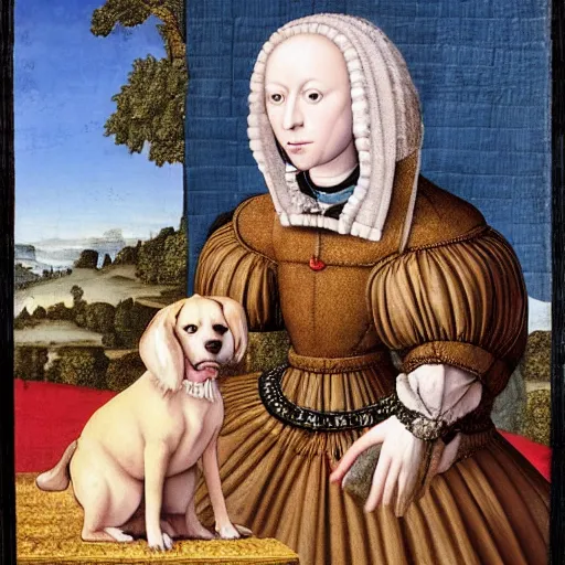 Prompt: a dog in a dress during the renaissance