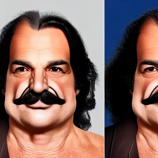 Image similar to Hansi Hinterseer and Ron Jeremy face morph, close up, ultra detailed, 4K