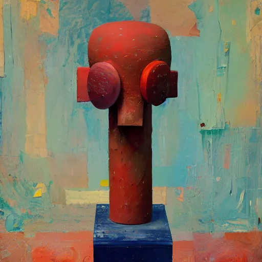 Image similar to an impasto painting by shaun tan of an abstract sculpture by the caretaker and john chamberlain