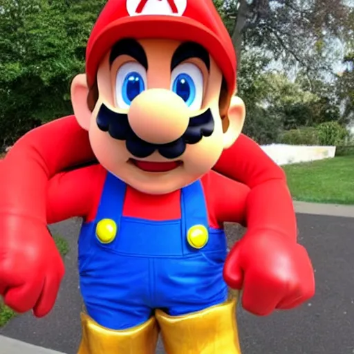 Image similar to a man poorly cosplaying as mario