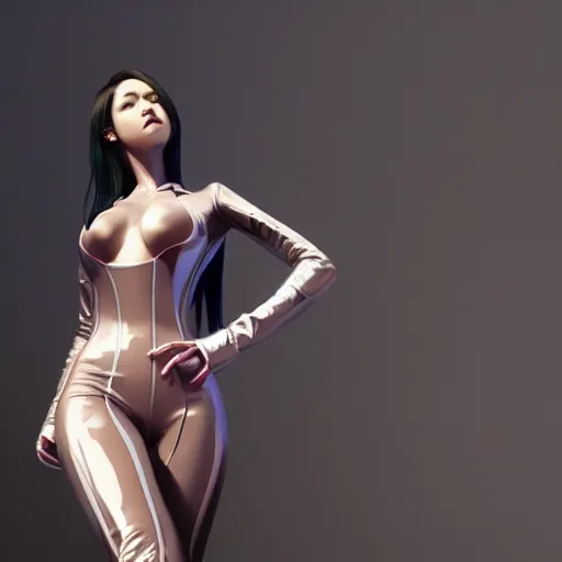 Image similar to hot anime girl in a latex suit, realistic, 8 k, extremely detailed, cgi, trending on artstation, hyper - realistic render, by greg rutkowski