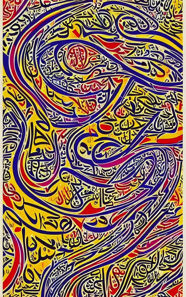 Image similar to colorful arabic caligraphic poster street art style by el seed, yazan halwani,