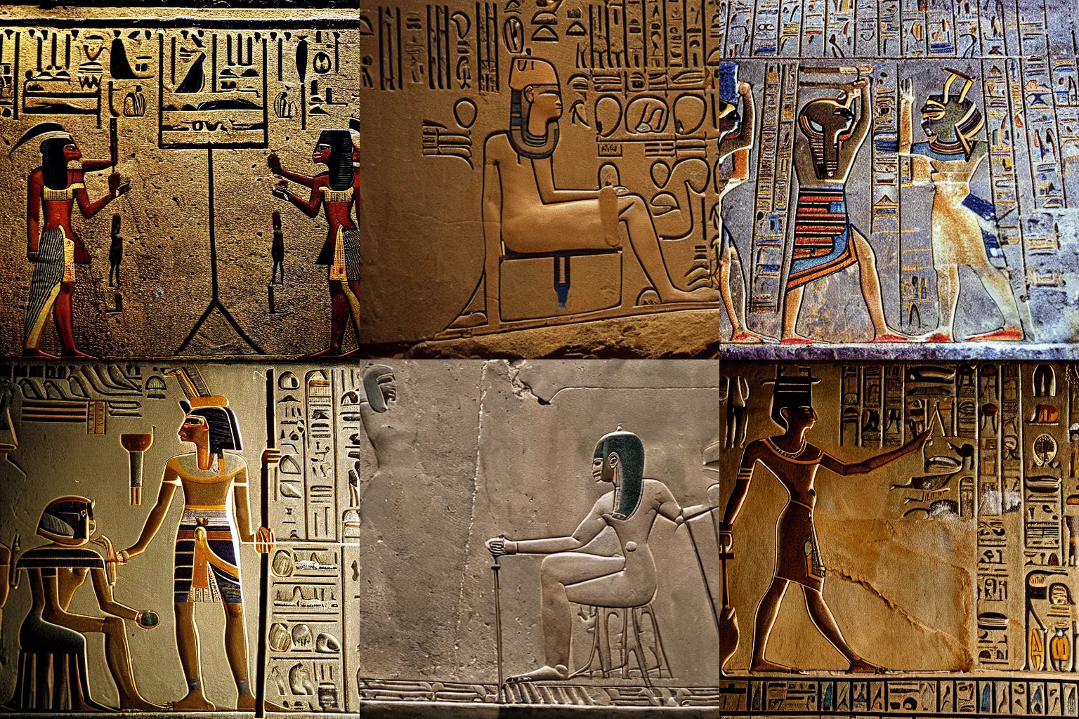 Prompt: ancient egyptian hieroglyph of among us crewmate, 4 k, photography, ancient egypt, among us