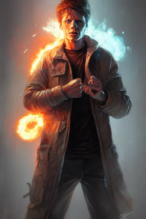 Image similar to character art by bastien lecouffe - deharme, marty mcfly, absolute chad