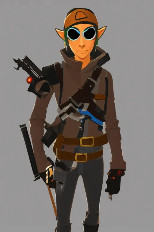 Image similar to an in game portrait of tf 2 spy from the legend of zelda breath of the wild, breath of the wild art style.