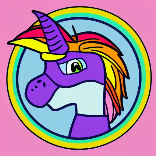 Image similar to Rainbow Robot Unicorn profile picture for social media sites. Limited palette, crisp vector line