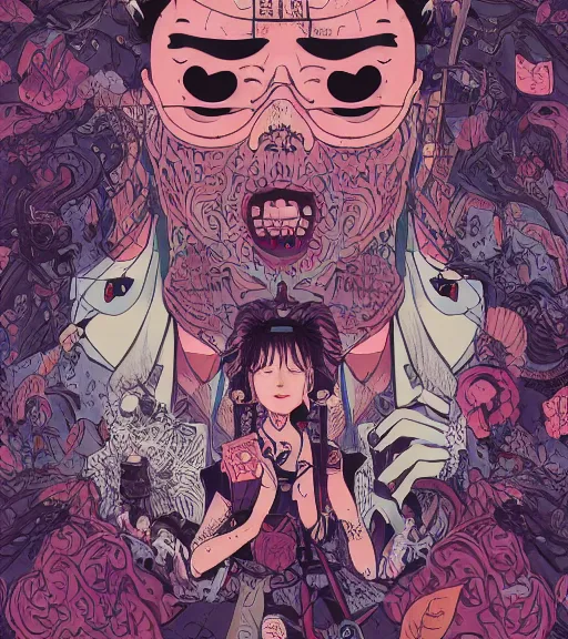 Prompt: portrait, nightmare anomalies, leaves with samurai by miyazaki, violet and pink and white palette, illustration, kenneth blom, mental alchemy, james jean, pablo amaringo, naudline pierre, contemporary art, hyper detailed