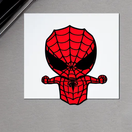 Image similar to sticker of a cute spiderman, white border, die cut, head, cute, trending on artstation