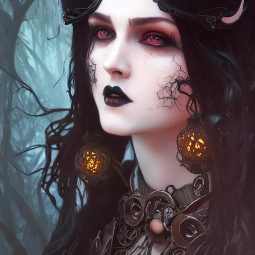 Image similar to a giant attractive goth girl, cute, intricate, highly detailed, digital painting, artstation, concept art, smooth, sharp focus, illustration, unreal engine 5, 8 k, art by artgerm and greg rutkowski and alphonse mucha