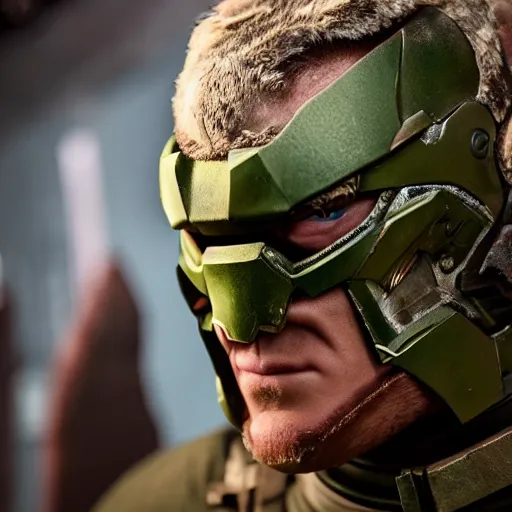 Image similar to Alan Ritchson as doomguy, 4k, high detail, high-resolution photograph