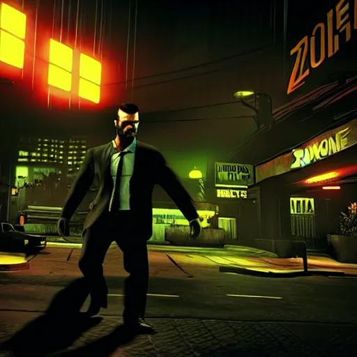 Prompt: max payne 4 set in neo - noir zootopia