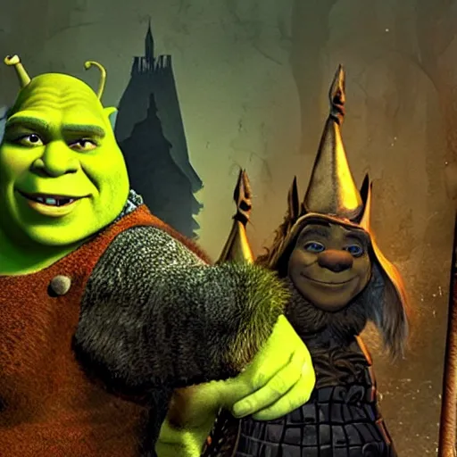 Prompt: shrek as the witch king of ingmar