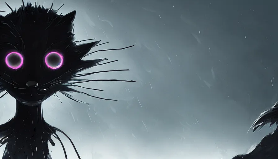 Prompt: a digital art portrait of black slime cat character design from rain world, cute liquid ink cat 4 k, ultra detail, volumetric lighting, unreal engine, octane render