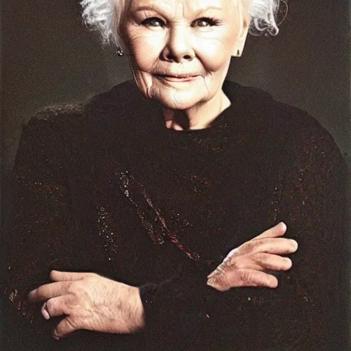 Prompt: judi dench einstein portrait