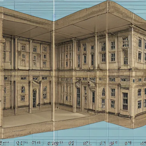 Image similar to 3 d reconstruction of whitehall palace, architectural cutaway showing the maze like configuration of rooms
