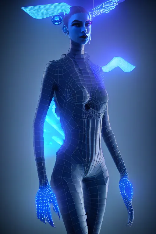 Image similar to high quality 3 d render sci - fi metaverse avatar! hybrid fighting, highly detailed, unreal engine cinematic smooth, in the style of blade runner, hannah yata charlie immer, dark blue neon light, low angle, uhd 8 k, sharp focus