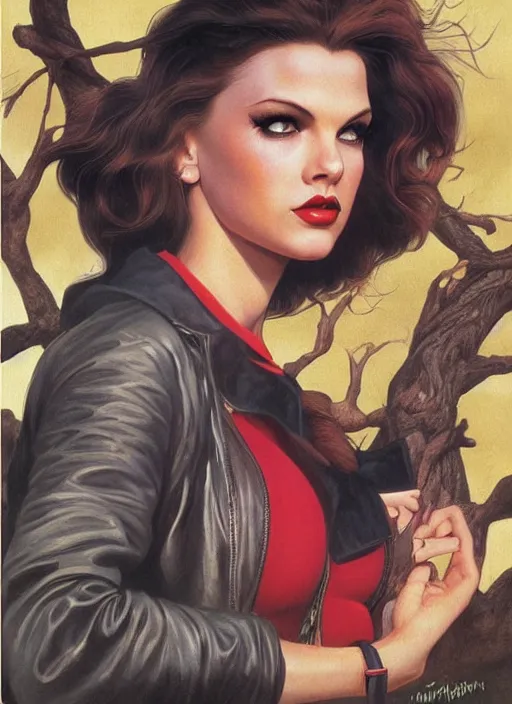 Image similar to twin peaks poster art, portrait of talyor swift cheerleader, by michael whelan, rossetti bouguereau, artgerm, retro, nostalgic, old fashioned, 1 9 8 0 s teen horror novel cover