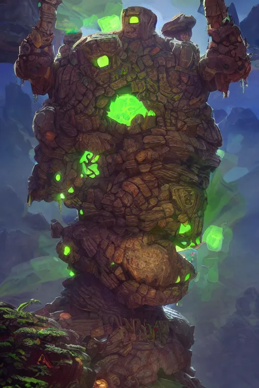 Image similar to zelda fantasy art giant golem troll wood rock greeble gemstone, global illumination ray tracing hdr fanart arstation by sung choi and eric pfeiffer and gabriel garza and casper konefal