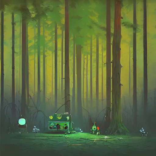 Image similar to “inside the Kokiri Forest from LOZ: OOT digital art in the style of Simon Stålenhag. Trending on artstation”