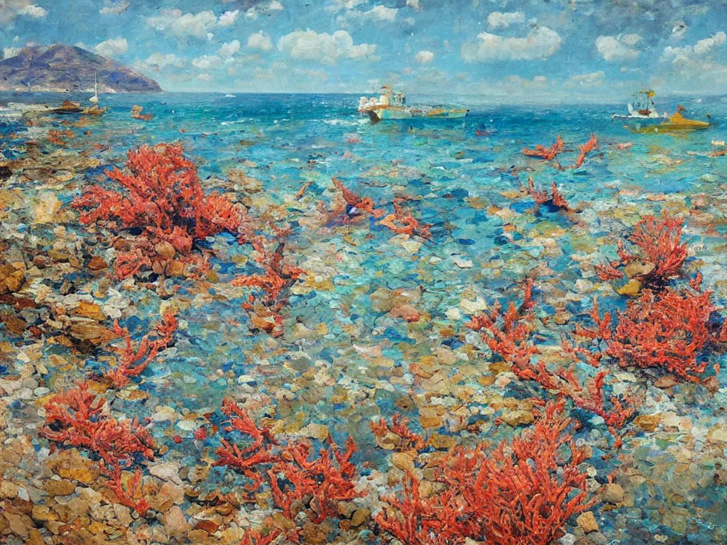 Image similar to sea and corals, denis sarazhin, oil on canvas