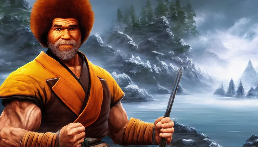 Prompt: Bob Ross in Mortal Kombat, hyperdetailed, artstation, cgsociety, 8k