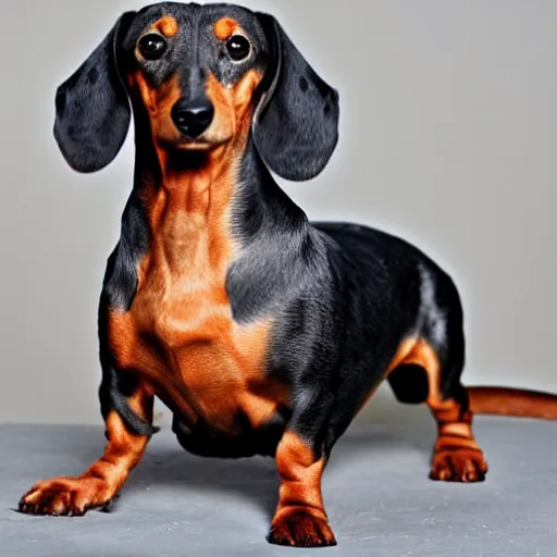 Image similar to dachshund bodybuilder