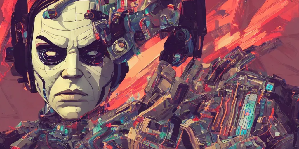 Prompt: a face covered with computer circuits, art gta 5 cover, official fanart behance hd artstation by tristan eaton, jesper ejsing, by rhads, makoto shinkai and lois van baarle, ilya kuvshinov, ossdraws, that looks like it is from borderlands and by feng zhu and loish and laurie greasley, victo