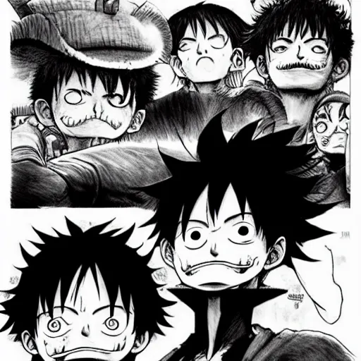 Image similar to [ luffy mustache ] ( by kim jung gi ) ( by kentaro miura )