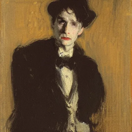 Image similar to portrait of dorian gray by walter sickert, john singer sargent, william open, oil on canvas, national portrait gallery