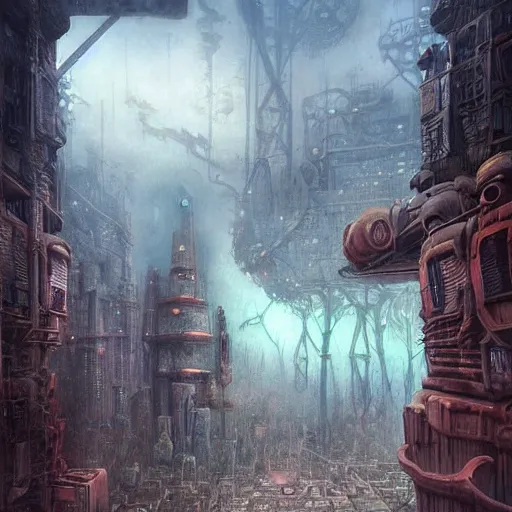 Image similar to distopian city by esao andrews, dark scifi, futuristic distopia by stanslav lem, distopia megaliths, journey across the urban district, neverland and the gateway between dreams by beksinski, ultra hd rendered, ultra realsim