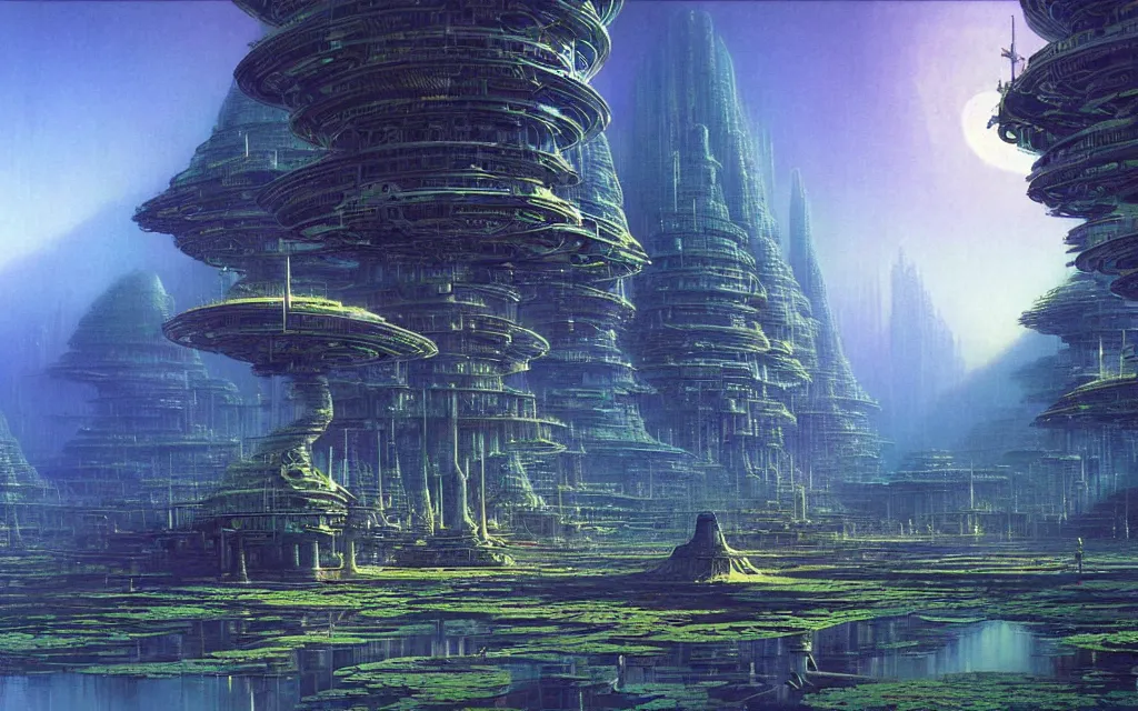 Image similar to a scifi utopian temple, futurist, award winning digital by bruce pennington art