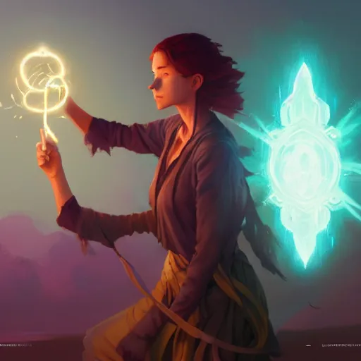Image similar to highly detailed vfx portrait of a mage casting a light spell, unreal engine, greg rutkowski, loish, rhads, beeple, makoto shinkai and lois van baarle, ilya kuvshinov, rossdraws, tom bagshaw, alphonse mucha, global illumination, detailed and intricate environment