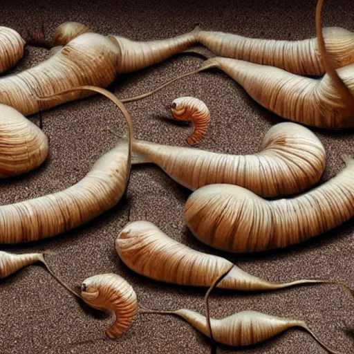 Image similar to award - winning, human snails follow a human worm,'social influence'by critical theory artist